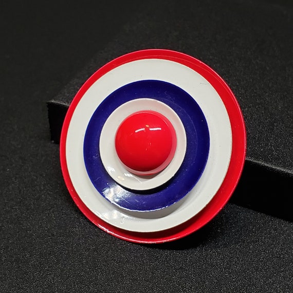 Vintage blue red white enamel patriotic round bro… - image 2