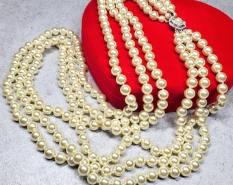 Vintage white pearl Triple strand JBK pearl necklace, Camrose Kross Jackie Kennedy jewelry collection