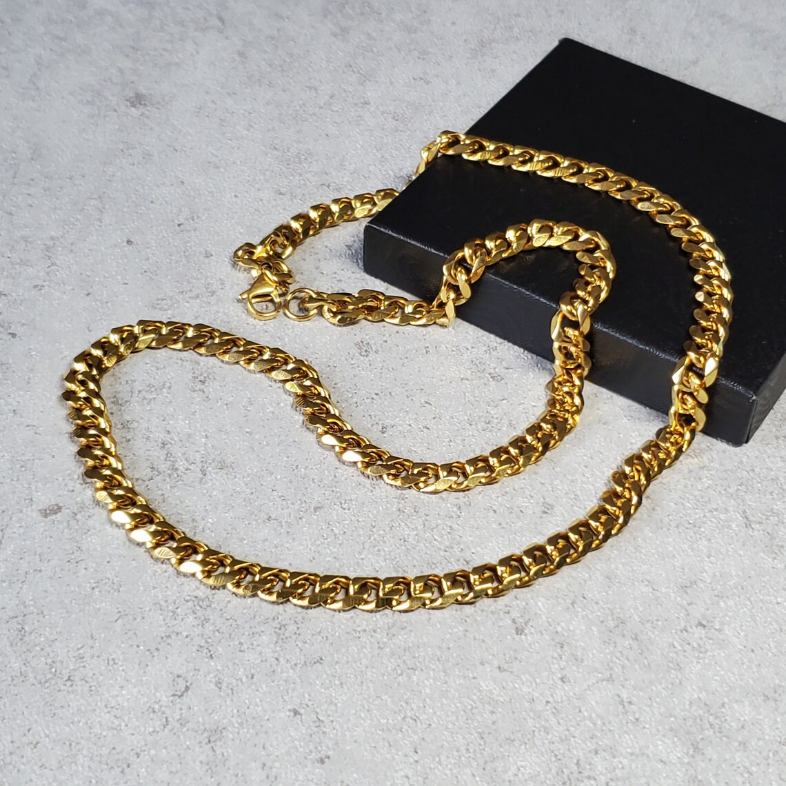 Vintage 26'' long chain necklace brutalist flat gold | Etsy