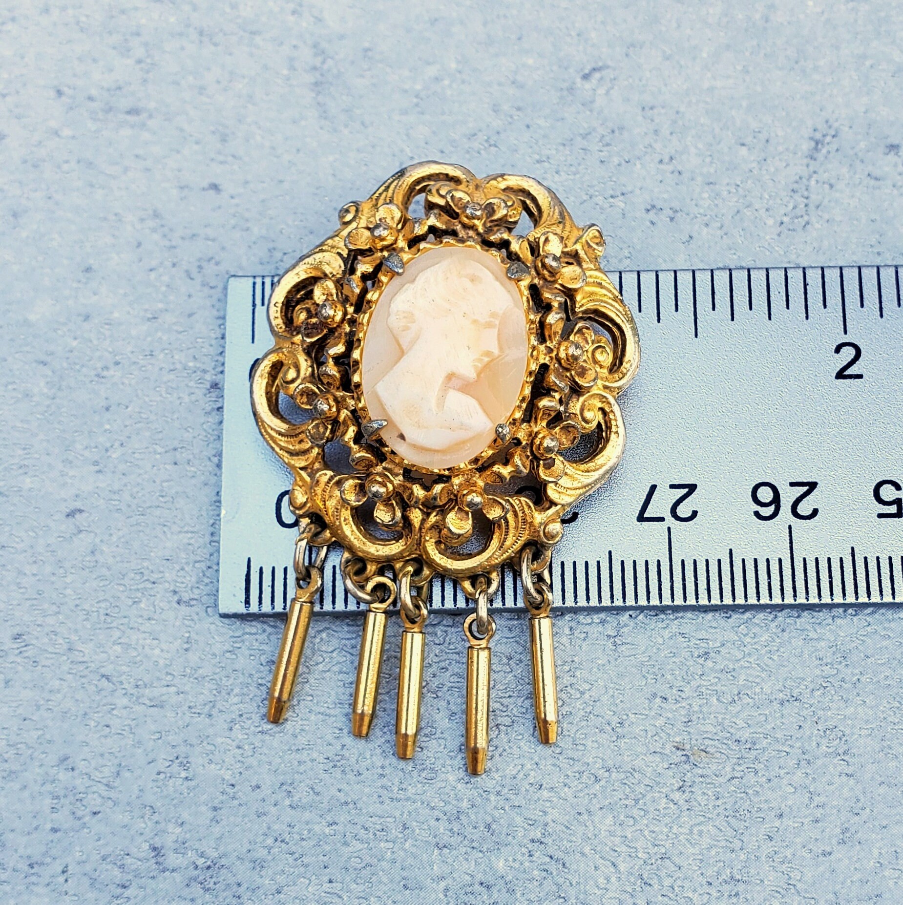Vintage Cameo Florenza Brooch Mid Century Bullet Fringe Brooch - Etsy
