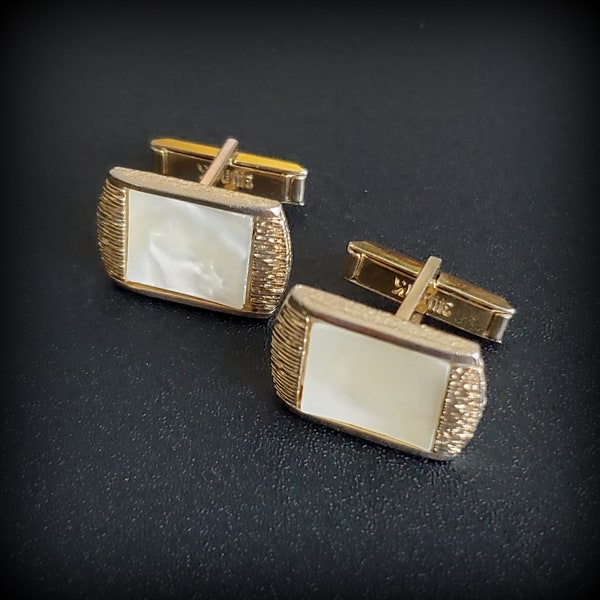 Vintage rectangular cufflinks, Mother of pearl cuff links gift for father