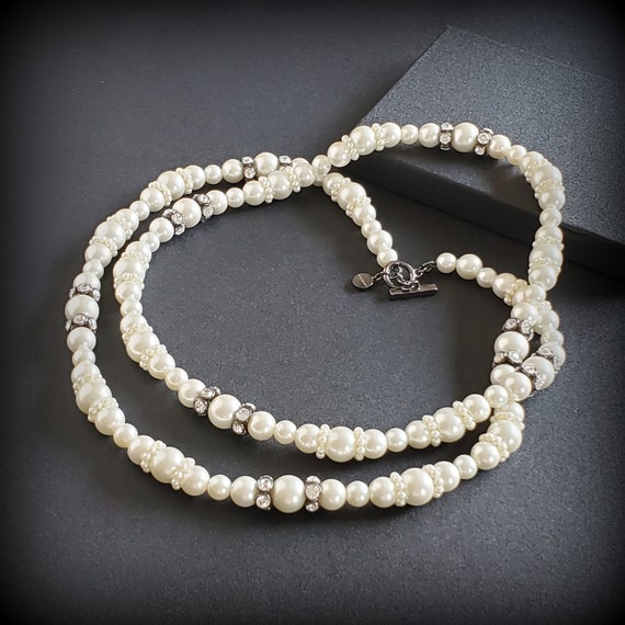 Vintage Givenchy faux pearl necklace, long white … - image 3