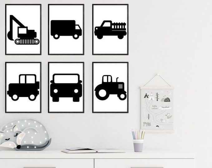 Printable Boys Room Wall Art Nursery Decor Black and White Modern Cars ...