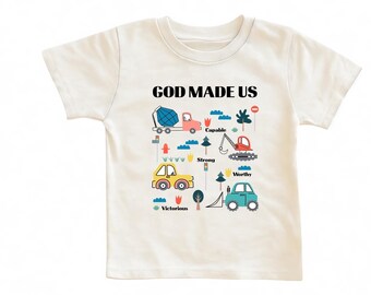 Kids Christian T-Shirt: Construction Trucks, Faith Message (2T-6T)