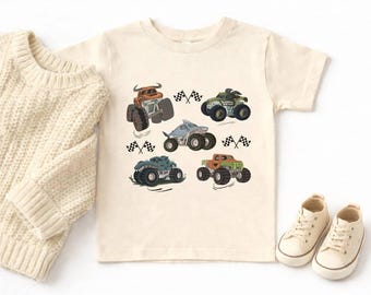 Camiseta infantil de carreras de Monster Trucks / Camiones vintage, banderas a cuadros