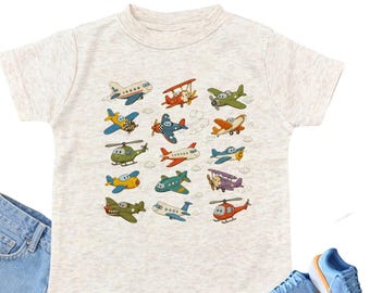 Camiseta infantil de avión, camiseta infantil de aviones adorables, camiseta de aviación para niños, camiseta colorida con estampado de aviones, conjunto de pequeño piloto.