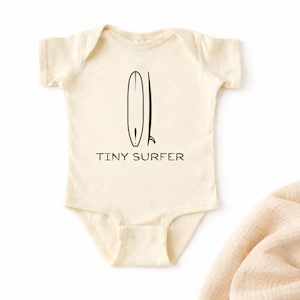 Tiny Surfer Baby Bodysuit  – Minimalist Surfboard Design, Beach Baby Outfit, Coastal Summer Gift