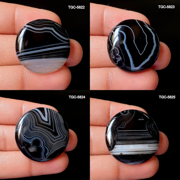 Black Banded Agate - AAA+ Quality Black Banded Agate Gemstone - Black Banded Agate Stone - Flat Back Black Banded Agate Cabochon Crystal Cab