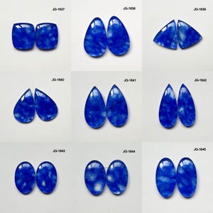 Blue Quartz Pair - Blue Quartz Earring Pair - Lab Created Blue Quartz Gemstone Pair Blue Quartz Crystal Cabochon Pair For Earring