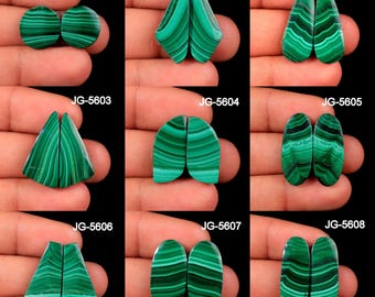 Malachite Pair Stone, Malachite Earring Pair - Matching Malachite Pair - Natural Malachite Pair Cabochon Malachite Gemstone Pair For Jewelry