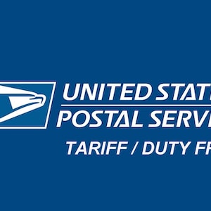 May include: The United States Postal Service logo on a blue background. The logo features a white eagle head within a blue square, with the words "UNITED STATES POSTAL SERVICE" and "TARIFF / DUTY FREE" in white.