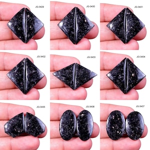 Black Nuummite Pair - Natural Black Nuummite Gemstone - Matching Nuummite Earring Pair - Flatback Nuummite Pair Cabochon Nuummite Pair Stone