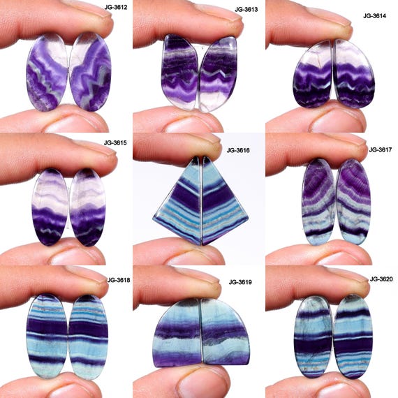 Natural Fluorite Pair, Matching Fluorite Earring Pair - Fluorite Gemstone Pair - Flatback Fluorite Pair Cabochon Fluorite Pair For Jewelry