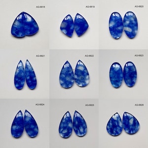 Blue Quartz Pair - Blue Quartz Earring Pair - Lab Created Blue Quartz Gemstone Pair Blue Quartz Crystal Cabochon Pair For Earring