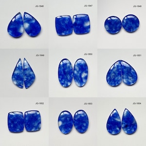 Blue Quartz Pair - Blue Quartz Earring Pair - Lab Created Blue Quartz Gemstone Pair Blue Quartz Crystal Cabochon Pair For Earring