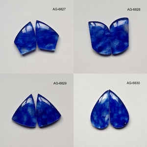 Blue Quartz Pair - Blue Quartz Earring Pair - Lab Created Blue Quartz Gemstone Pair Blue Quartz Crystal Cabochon Pair For Earring