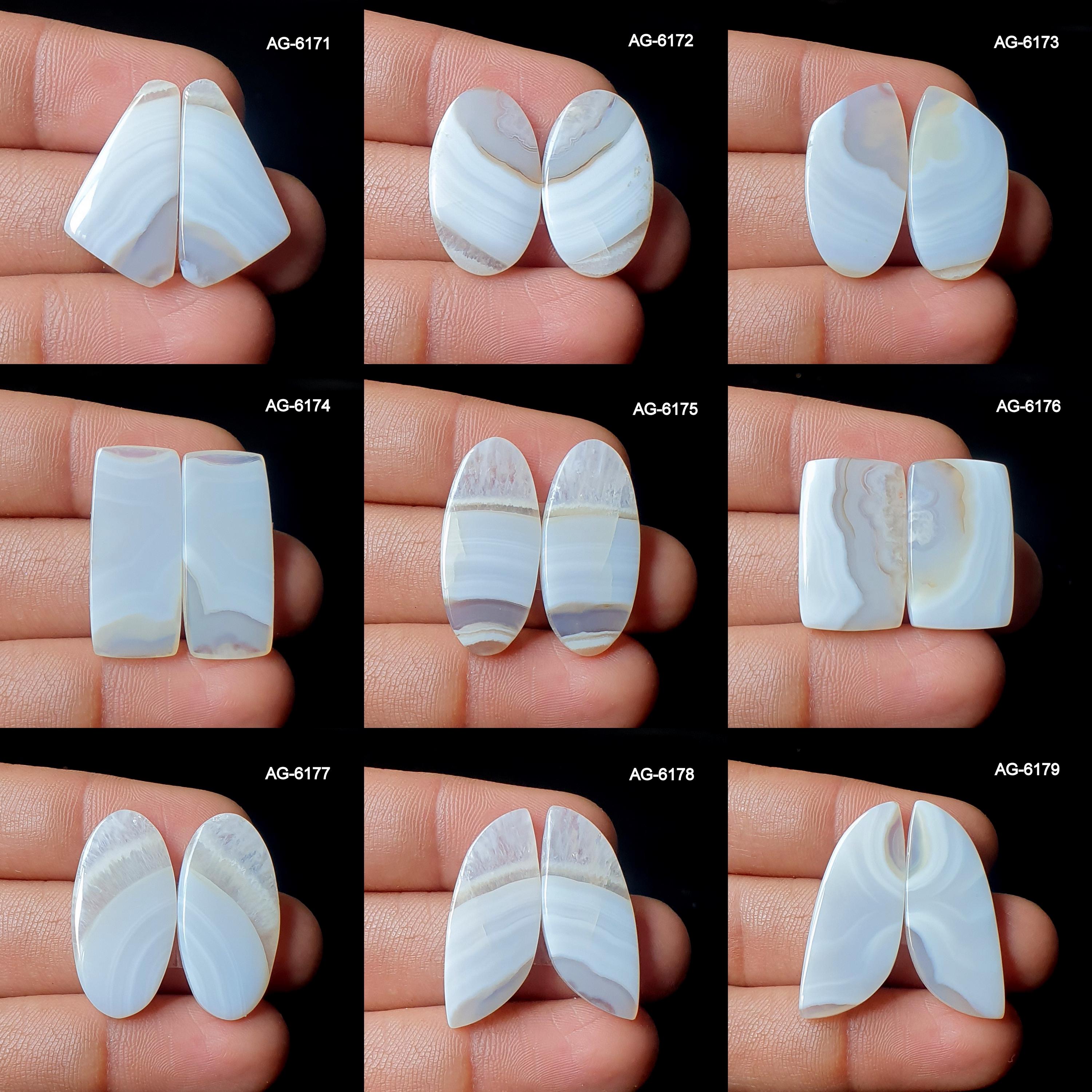 マッチングボツワナ瑪瑙ペア - ホワイトボツワナ瑪瑙イヤリング