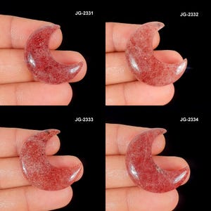 Erdbeerquarz Mond - Natürlicher Erdbeerquarzstein - Rosa Erdbeerquarz Cabochon Erdbeerquarz Kristallmond Für Schmuck