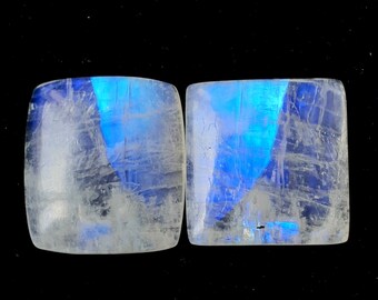 Moonstone Pair - Blue Flashy Moonstone Earring Pair - High Quality Moonstone Cabochon Pair Moonstone Crystal Pair For Couple Jewelry