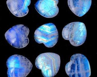 20mm Heart Rainbow Moonstone - Blue Fire Moonstone Gemstone - Top Quality Moonstone Heart - Flatback Heart Shape Moonstone Cabochon Crystal