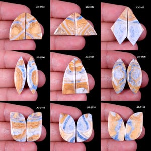 Scheelite Gemstone Pair - Matching Scheelite Earring Pair - Flatback Scheelite Pair Cabochon Blue Scheelite Crystal Pair For Jewelry Making