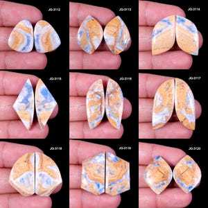 Scheelite Gemstone Pair - Matching Scheelite Earring Pair - Flatback Scheelite Pair Cabochon Blue Scheelite Crystal Pair For Jewelry Making