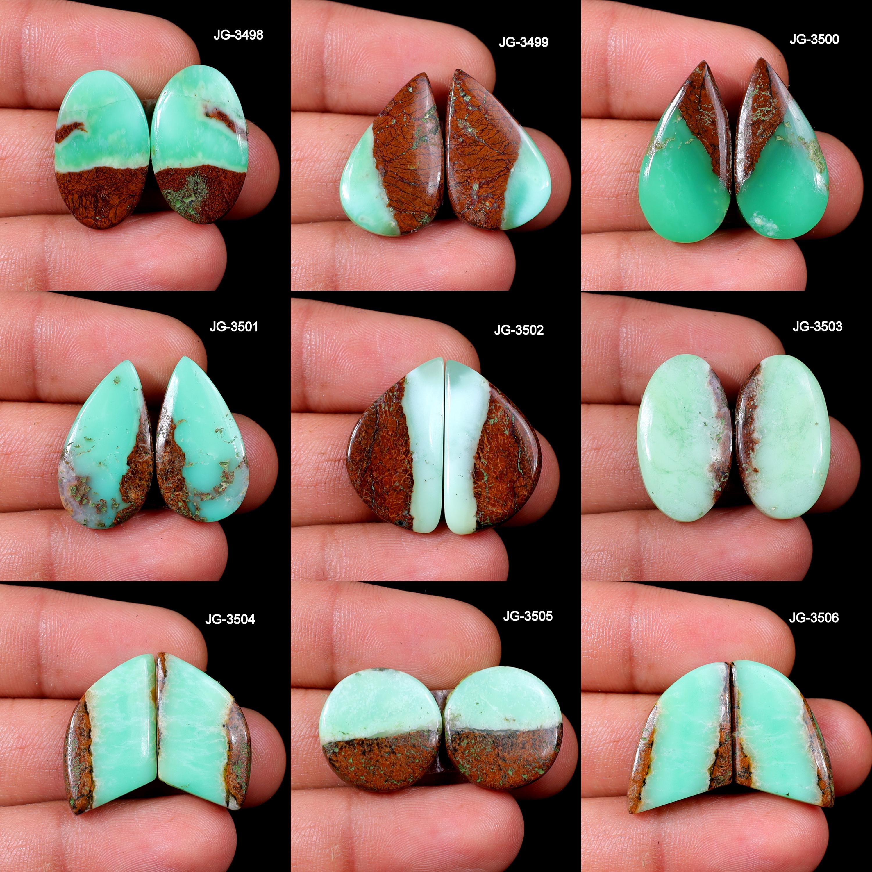 6 Vintage Genuine Chrysoprase Oval Plaque Cabochons - 14x10mm NOS