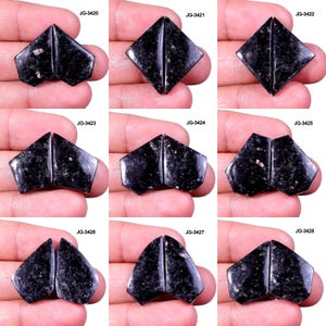 Black Nuummite Pair - Natural Black Nuummite Gemstone - Matching Nuummite Earring Pair - Flatback Nuummite Pair Cabochon Nuummite Pair Stone