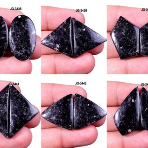 Black Nuummite Pair - Natural Black Nuummite Gemstone - Matching Nuummite Earring Pair - Flatback Nuummite Pair Cabochon Nuummite Pair Stone