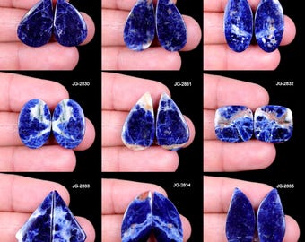 Sodalite Cabochon Pair - Matching Sodalite Earring Pair - Flatback Sodalite Pair Cabochon - Sodalite Pair For Making Jewelry