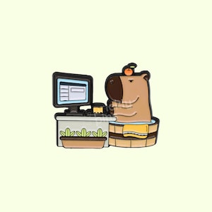 Capybara Soft Enamel Pin | Corporate Capybara at Work Enamel Pin | Cute Capybara Lapel Pin & Gifts