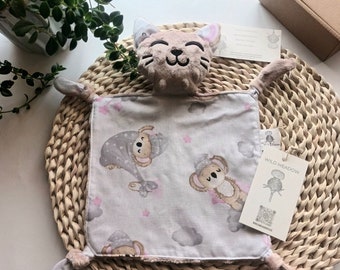 KITTEN LOVEY for baby girl/Organic Cotton / Gift for Baby Girl / Kitten Security Newborn Blanket / Baby Shower Gift /Baby comforter