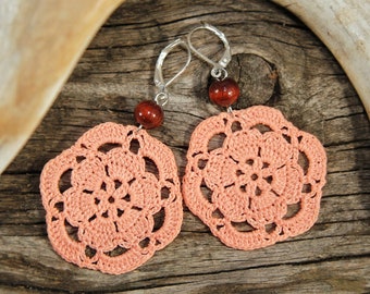 Pink Mandala Earrings - Shell Pink Bohemian Crochet Earrings - Light Pink Filigree Statement Earring