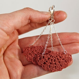 Pink Fan Earrings Rose Lace Earrings Salmon Crochet Earrings Coral Filigree Earrings image 3