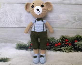 PLUSH TEDDY BEAR, Nursery Teddy Bear, Teddy Bear Boy, Cute Teddy Bear, Teddy Bear Gifts, Stuffed Bear, Knit Teddy Bear, Crochet teddy Bear