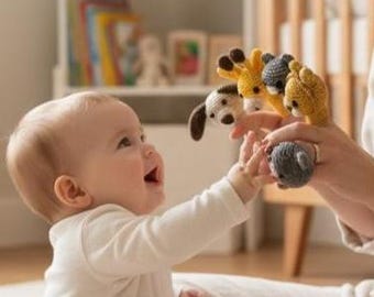 Crochet Animal Finger Puppets, 5 Piece Set, Handmade Crochet Amigurumi, Montessori Storytelling Toys for Kids