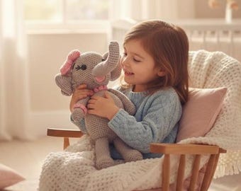 Handmade Crochet Elephant, Amigurumi Elephant Toy, 29 cm Plush Stuffed Animal