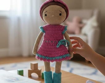 Handmade Crochet Doll with Removable Clothes, 25 cm Amigurumi Girl, Stuffed Plush Toy