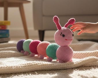 Handmade Crochet Caterpillar Toy , Colorful Amigurumi Soft Doll for Babies Kids Gift