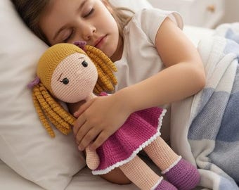 Handmade Crochet Amigurumi Doll, 35 cm Cotton Doll with Removable Dress, Gift for Girls