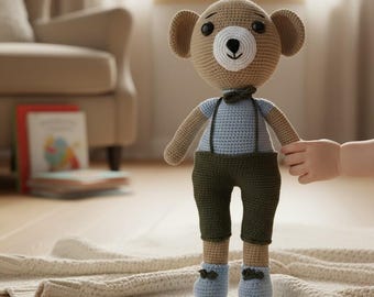 Large Handmade Crochet Bear, Amigurumi Plush Toy for Nursery Decor