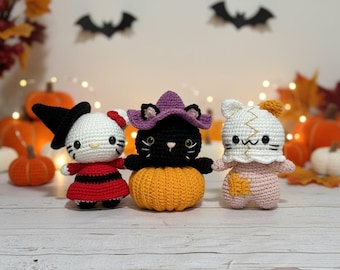 Halloween Crochet Cat, Witch Kitty Amigurumi, Spooky Cute Handmade Toy, Fall Decor Gift
