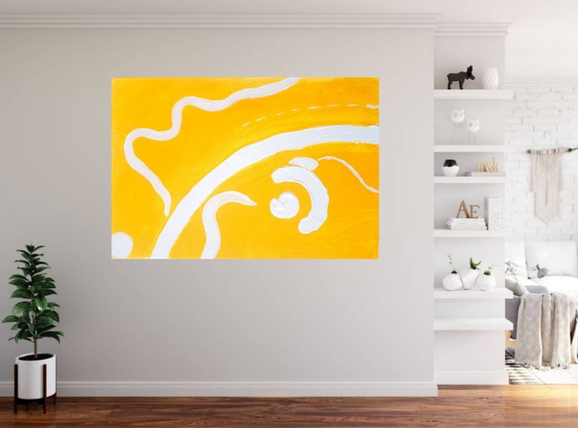 Abstract painting Original oil art canvas wall art yellow Etsy