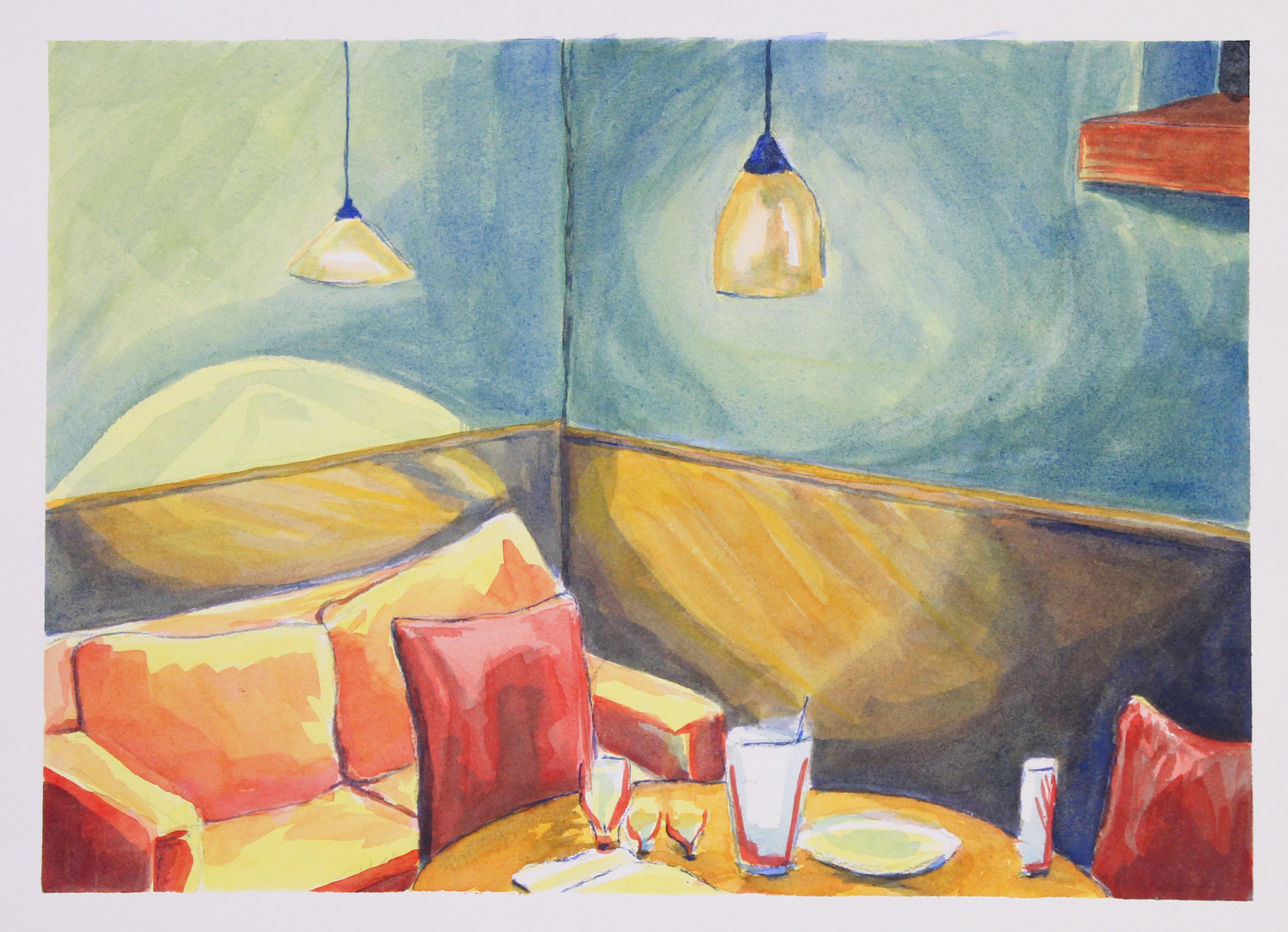 Coffee Shop Scene Original Watercolor Painting Etsy