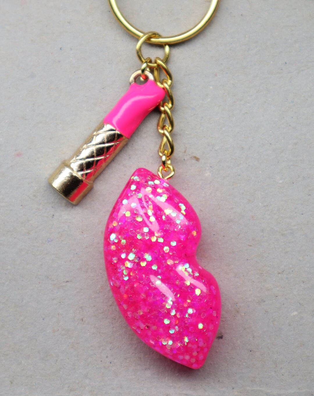 Resin Lip Keychain With Enamel Lipstick Charm Attached Etsy