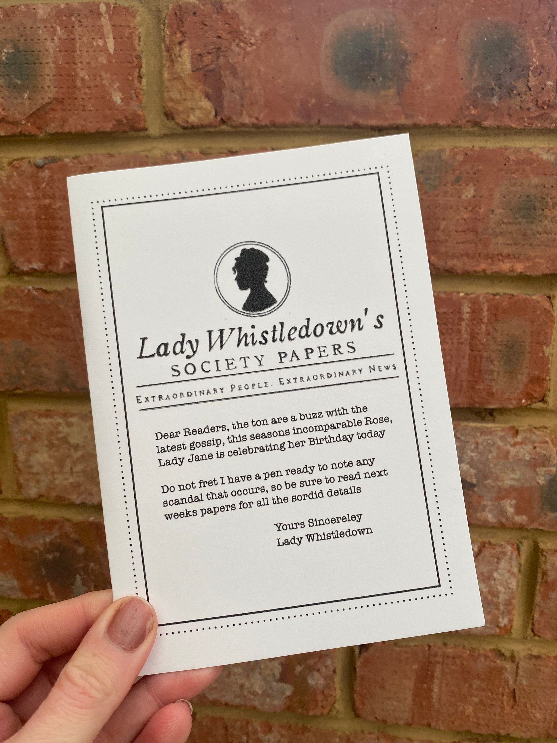 Bridgerton Birthday Card Lady Whistledown Society Papers Etsy UK