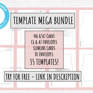 Mega Card Bundle. 5x7 and 4x6 Card Templates, c6 and A7 Envelopes, Envelope Templates, Slimline Cards, Greeting Card Template, DIY Envelopes