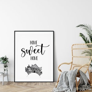 Home Sweet Home Home Decor, Instant Download Living Room Wall Art, House Warming Gift, Large Wall Art, Monochrome Print, Printable Wall Art