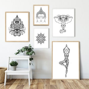 Monochrome Boho Wall Art, INSTANT DOWNLOAD, Black and White Nichiren Daishonin Art, Third Eye Mandala Lotus Artwork