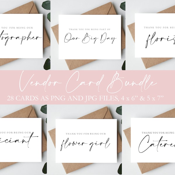 Wedding Vendor Thank You Cards - Card for Wedding Photographer, Wedding Planner Card, Card For Florist, Band, Officiant, Hair Stylist -A6 A7